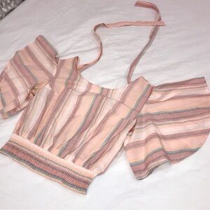 Japna Pink Crop Ruffled Smocked Blouse